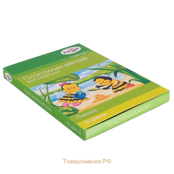Пластилин мягкий (восковой) 16 цветов 196 г Гамма "Пчелка", со стеком, картонная упаковка 280030Н
