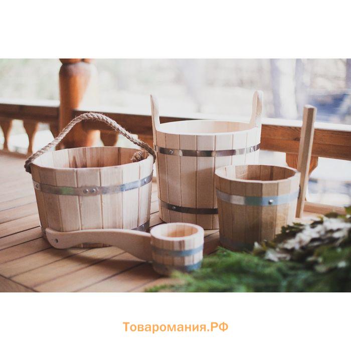 Ведро-запарник из липы, 10 л, нержавеющий обруч, ручка-веревка, "Добропаровъ"