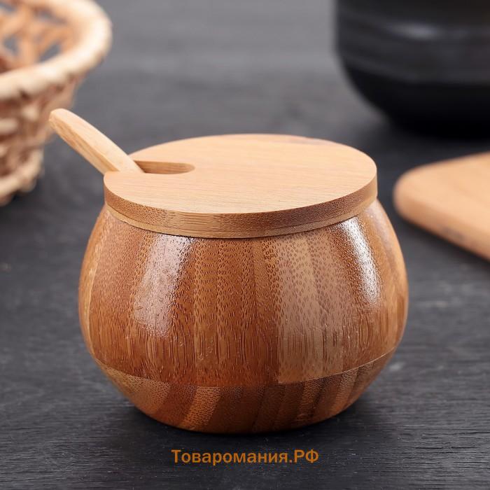 Сахарница  «Полосы», 130 мл, 8.5×7 см, с ложкой