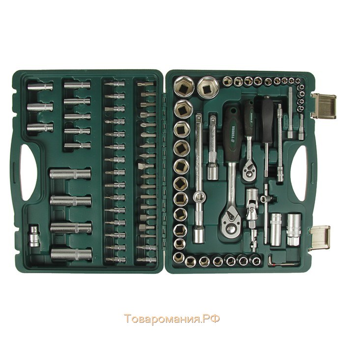 Набор инструментов в кейсе ТУНДРА, автомобильный, CrV, 1/2" и 1/4", 94 предмета