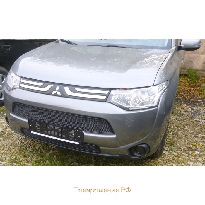 Сетка на бампер внешняя для Mitsubishi Outlander 2012-2015, 2 шт, черн., 15 мм