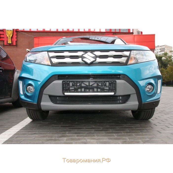 Сетка на бампер внешняя для Suzuki Vitara 2015-2016, 2 шт., черн., 15 мм, без декоративной накладки