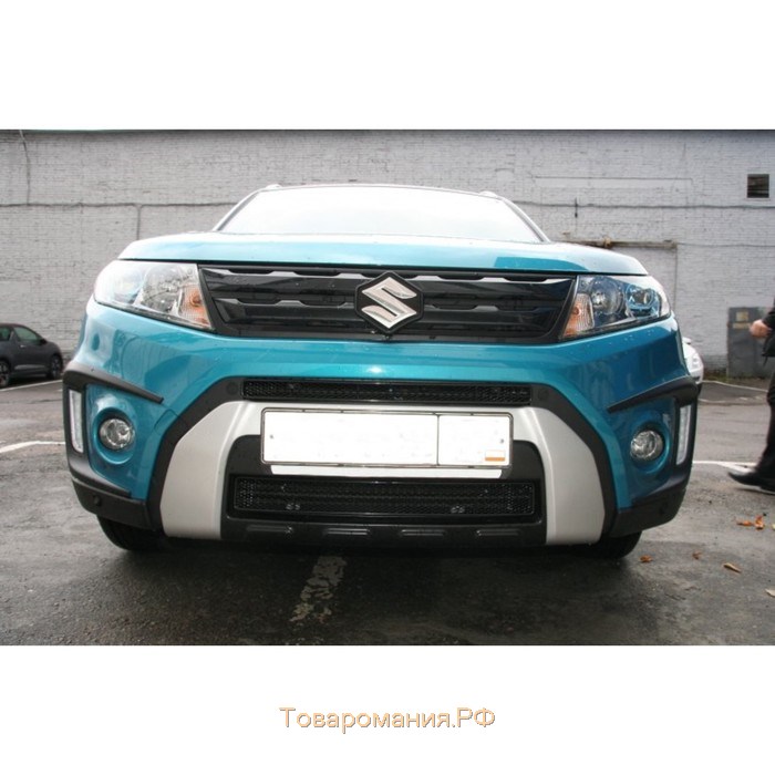 Сетка на бампер внешняя для Suzuki Vitara 2015-2016, 2 шт., черн., 15 мм, с декоративной накладкой н