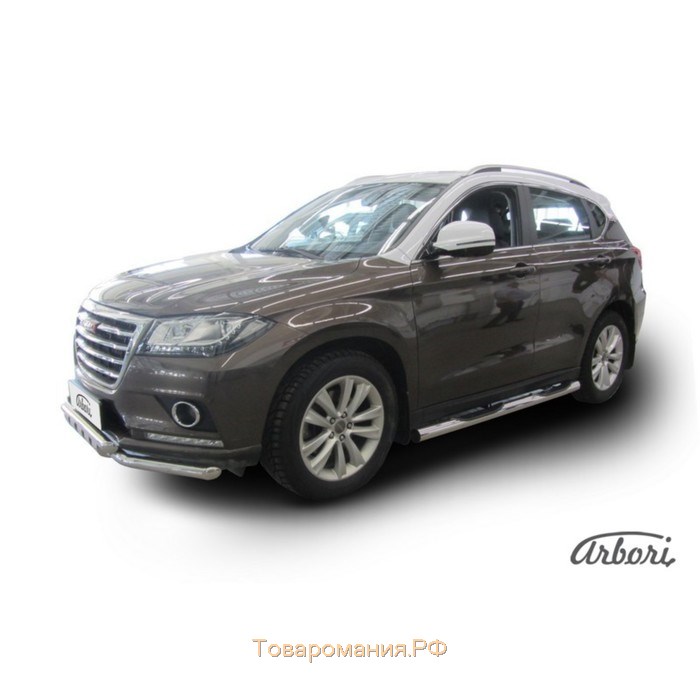 Защита штатных порогов Arbori d76 с проступями Haval H2 2014-