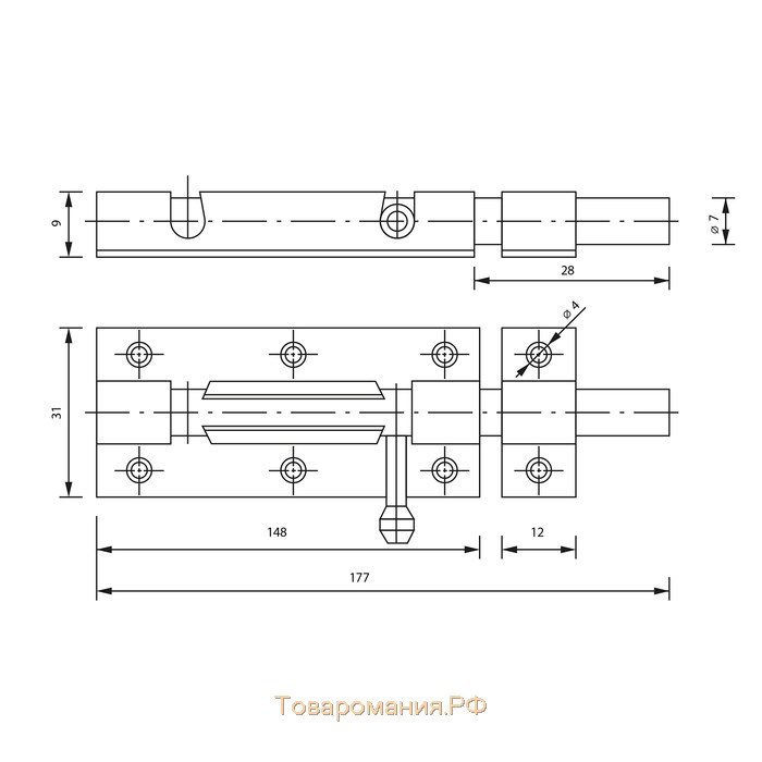 Задвижка дверная ЗД 006, 150 мм, черная