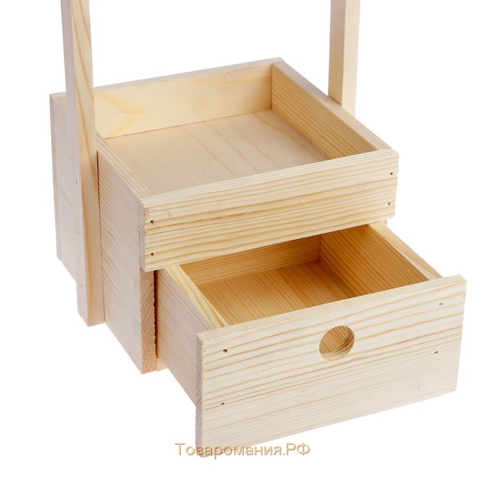Кашпо деревянное 15×15×35 см "Секрет", с полкой, с ручкой, натуральный Дарим Красиво