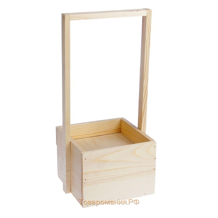 Кашпо деревянное 15×15×35 см "Секрет", с полкой, с ручкой, натуральный Дарим Красиво