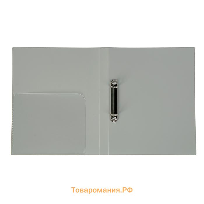 Папка на 2 кольцах А4, Calligrata, 27 мм, 700 мкм, внутренний и торцевой карман, серая