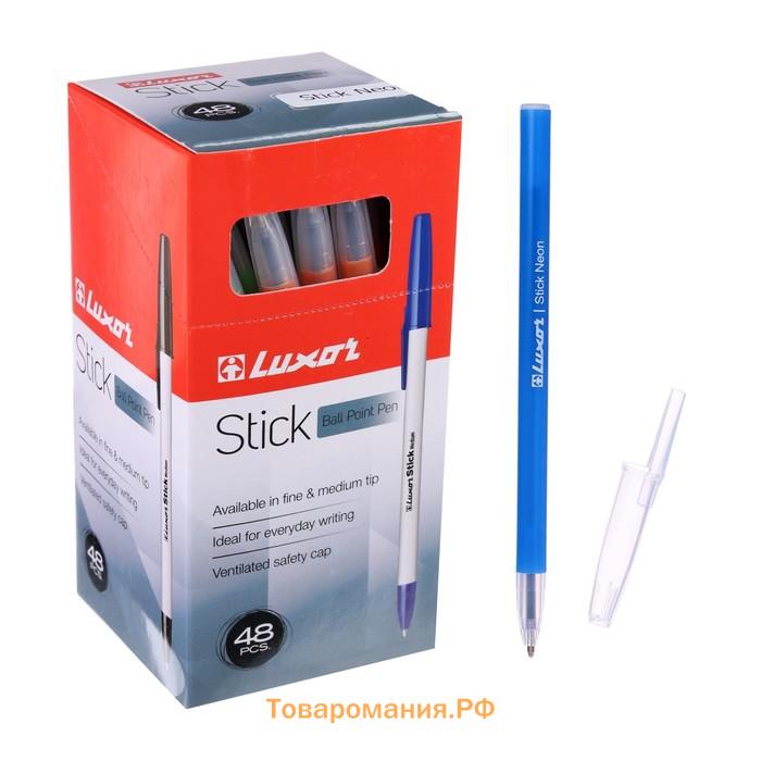 Ручка шариковая Luxor 1230/48BX Stick Neon, узел 1.0 мм, чернила синие, микс, цена за шт.