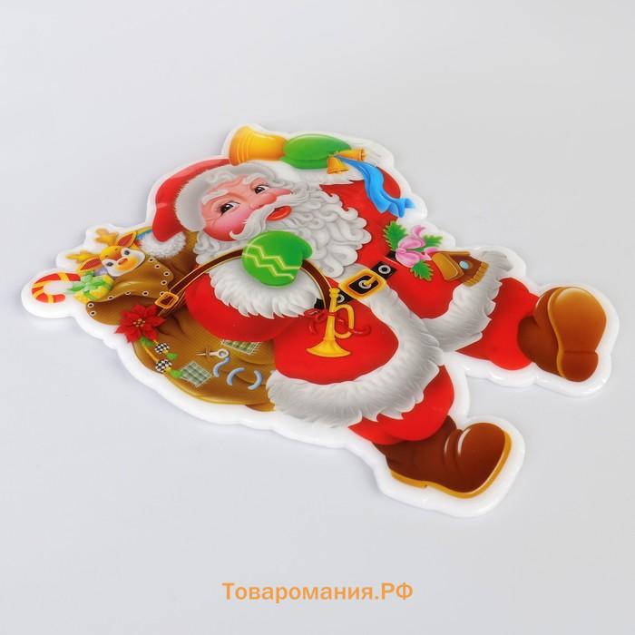 Наклейка на стекло «Дед Мороз с подарками и колокольчиком», 14.5×18 см