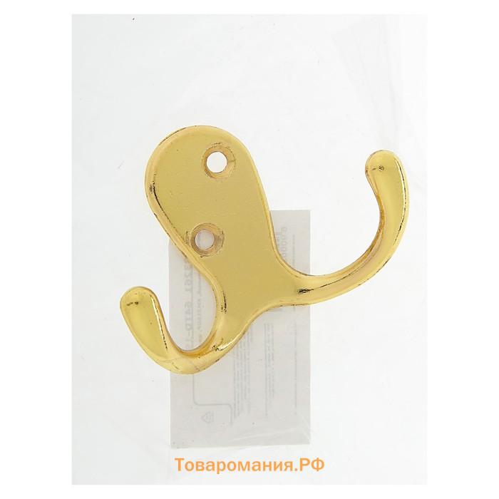 Крючок мебельный ТУНДРА TKd=026, двухрожковый, золото