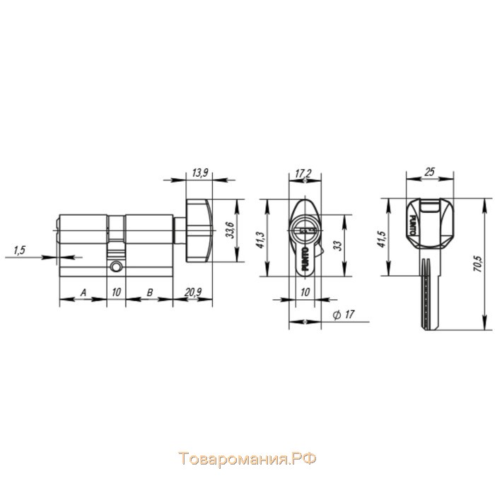 Цилиндровый механизм Punto Z402/100 CP, с вертушкой, 40х10х50 мм 5 ключей, цвет хром