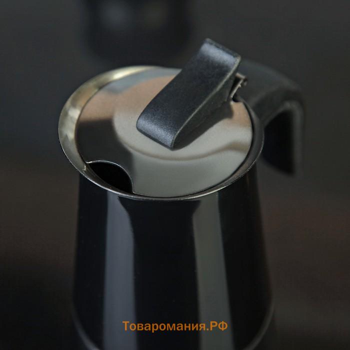 Кофеварка гейзерная Magistro Classic black, на 2 чашки, 100 мл, индукция, нержавеющая сталь, чёрная