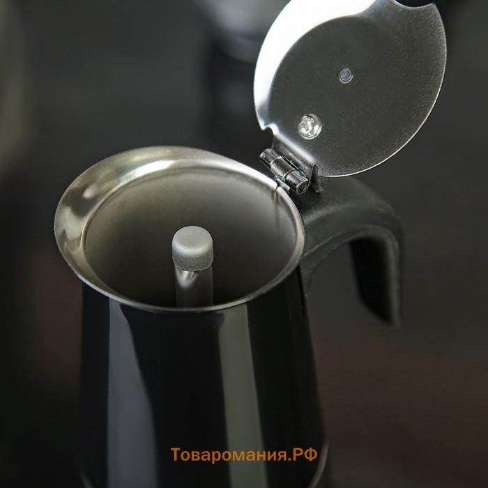 Кофеварка гейзерная Magistro Classic black, на 2 чашки, 100 мл, индукция, нержавеющая сталь, чёрная