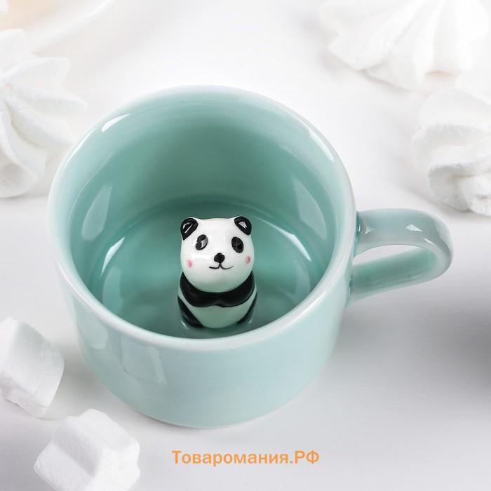 Кружка с фигуркой на дне «Зверята. Панда», 250 мл, 11.5×9×6.5 см, керамика, бирюзовая