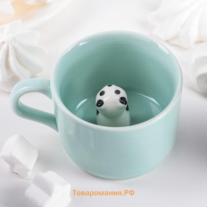Кружка с фигуркой на дне «Зверята. Панда», 250 мл, 11.5×9×6.5 см, керамика, бирюзовая
