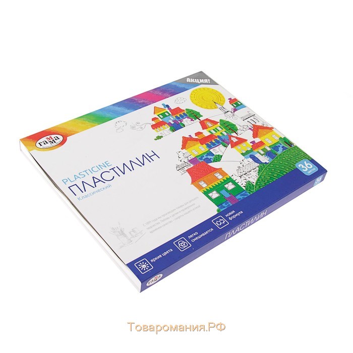 Пластилин 36 цветов 720 г, "Гамма" "Классический", со стеком