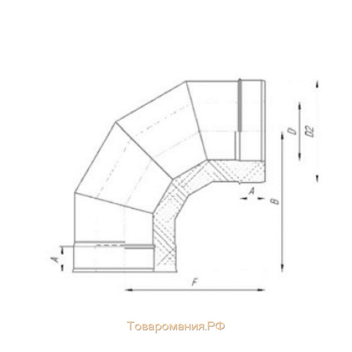 Сэндвич-Отвод 90°, d 150 × 210 мм, нерж/нерж, 0.5 мм/0.5 мм