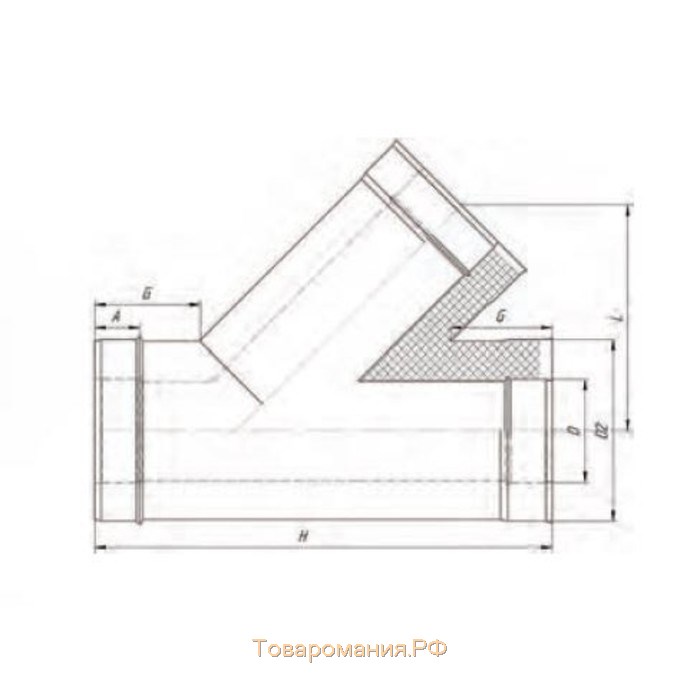 Сэндвич-Тройник 135°, d 115 × 200 мм, нерж/оцинк, 1.0 мм/0.5 мм