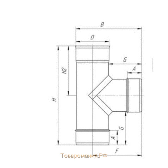 Тройник 90°, d 115 мм, нержавейка 0.5 мм