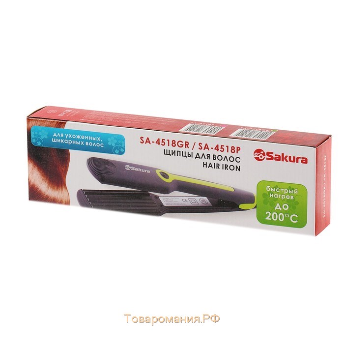 Щипцы-гофре Sakura SA-4518GR, 40 Вт, тефлоновое покрытие, 90х40 мм, 200˚С, зеленые