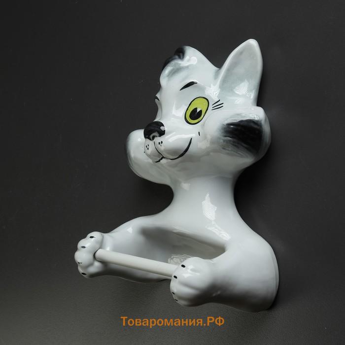 Держатель для туалетной бумаги «Кот — хулиган», 26×23×14 см, белый
