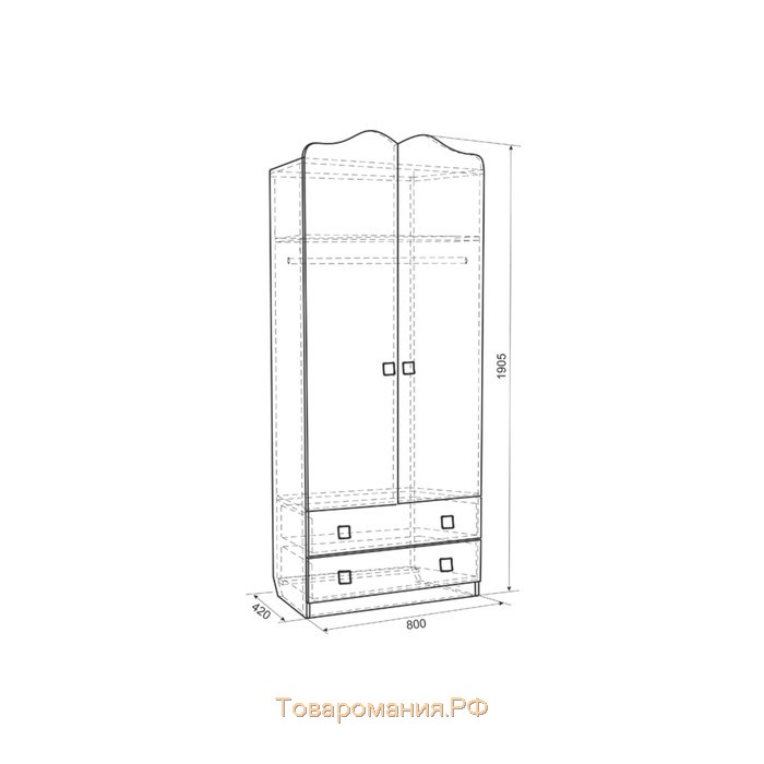 Шкаф комбинированный 2 - створчатый Фэнтези, 800х420х1905, Белый рамух