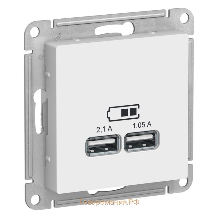 Розетка SE ATLASDESIGN, 2 USB, 2.1/1.05 А, 5 В, белая, ATN000133