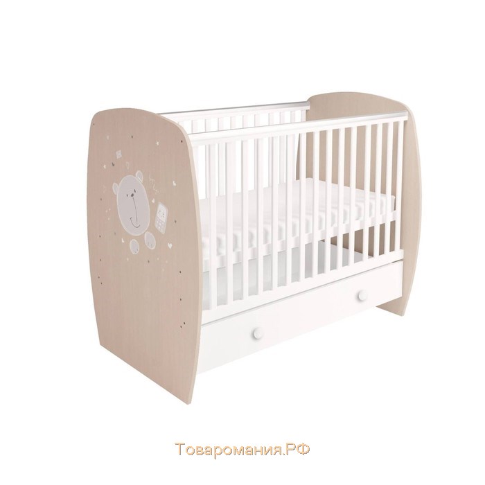 Кровать детская Polini kids French 710, Teddy, с ящиком, белый-дуб пастельный