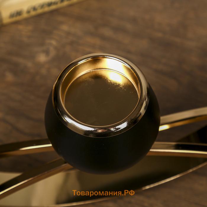Подсвечник на 3 свечи «Тёмный рыцарь», металл, стекло, чёрный матовый с золотом, 40×25×12 см