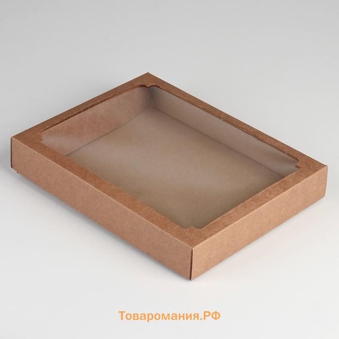 Коробка сборная, крышка - дно, с окном, крафт, 26×21×4 см