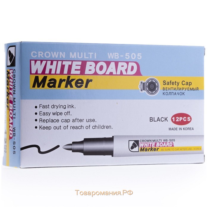 Маркер для доски 2.0 мм, Crown Multi Board Slim WB-505, чёрный