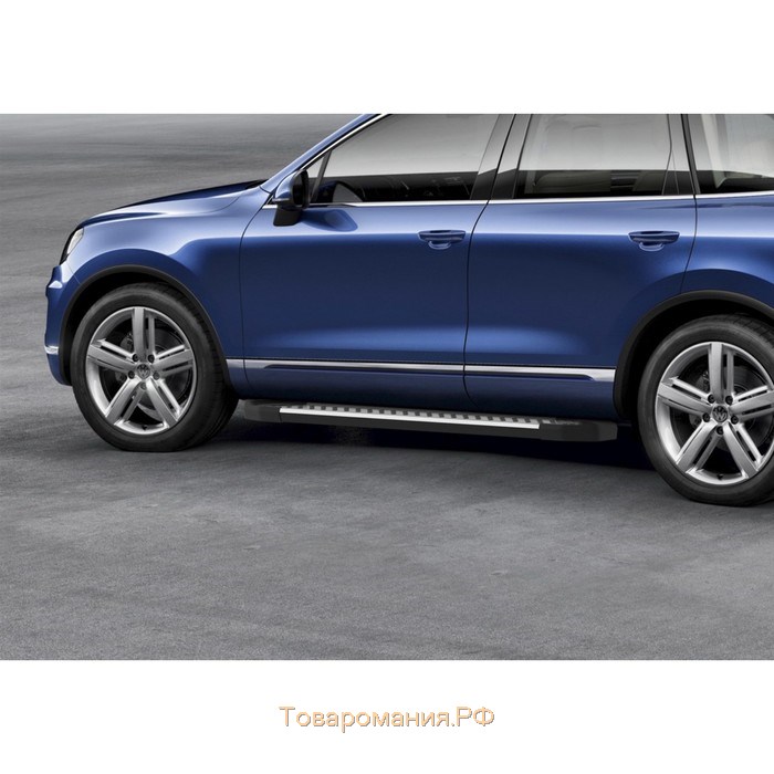 Пороги на автомобиль "Bmw-Style круг" Rival для Volkswagen Touareg II рестайлинг (R-Line) 2014-2018, 193 см, 2 шт., алюминий, D193AL.5801.4