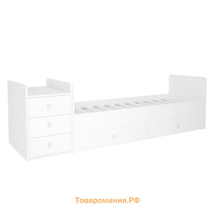 Кроватка-трансформер Polini kids Simple 1100 с комодом пеленальным, цвет белый