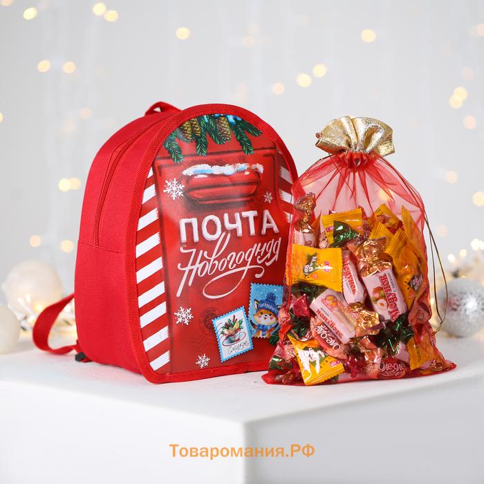 Рюкзак детский «Новогодняя почта», отдел на молнии, красный