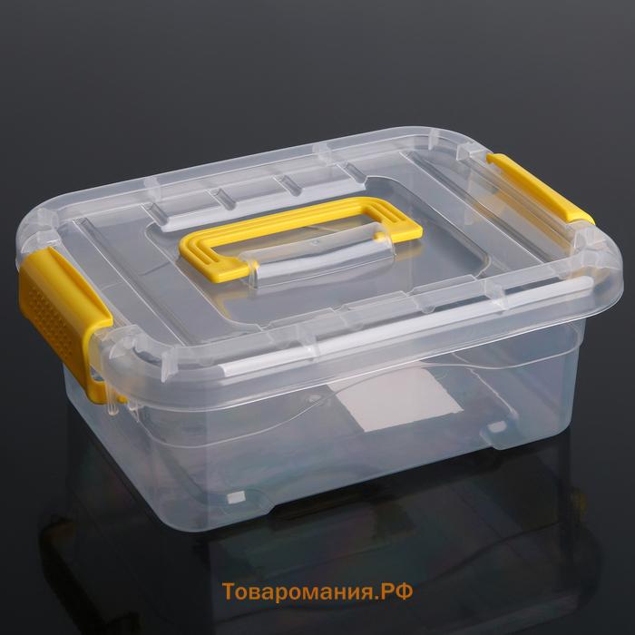 Контейнер для хранения, крышка с ручкой на защёлке, 1.4 л, 20×15×7.5 см, прозрачный корпус, голубая ручка