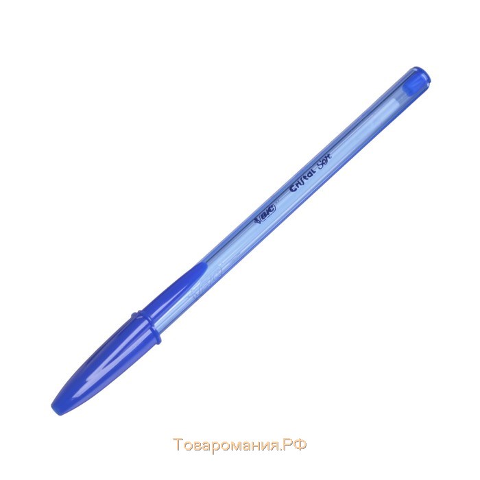 Ручка шариковая, чернила синие, BIC Cristal Soft, узел 1.2 мм, мягкое экономичное широкое письмо, прозрачный тонированный корпус