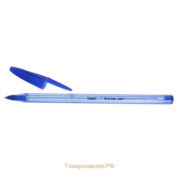 Ручка шариковая, чернила синие, BIC Cristal Soft, узел 1.2 мм, мягкое экономичное широкое письмо, прозрачный тонированный корпус