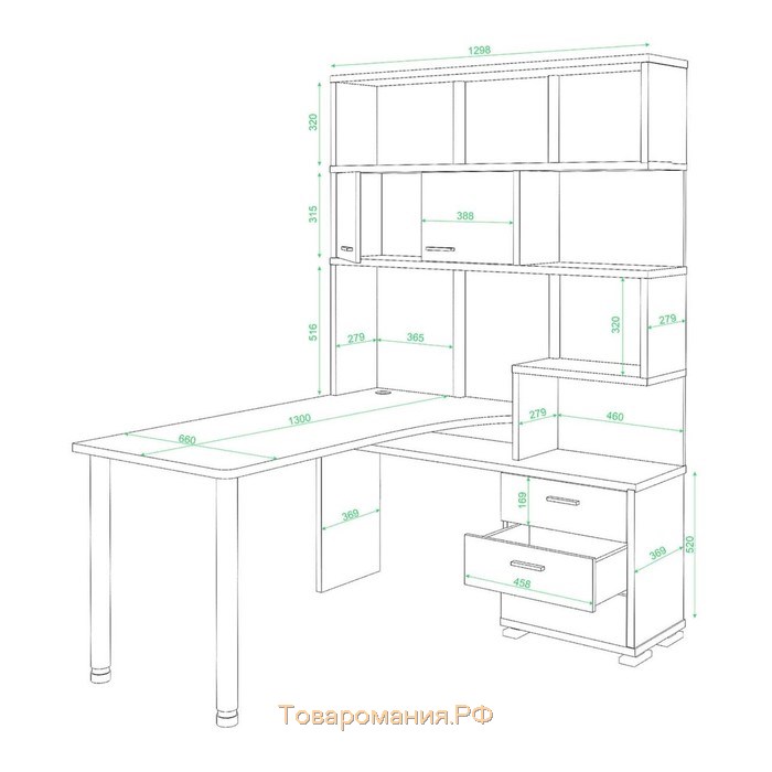 Стол СР-420/130, угол правый, 1300 × 1300 × 1990 мм, цвет белый жемчуг