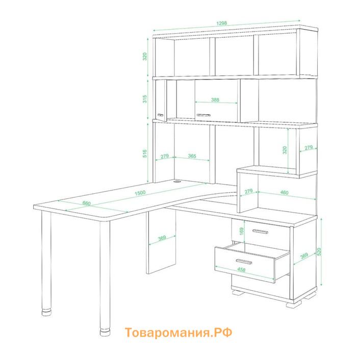 Стол СР-420/150, угол правый, 1500 × 1300 × 1990 мм, цвет венге