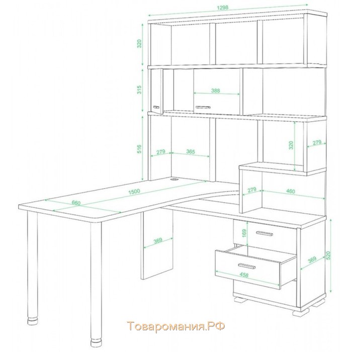 Стол СР-420/150, угол левый, 1500 × 1300 × 1990 мм, цвет белый жемчуг