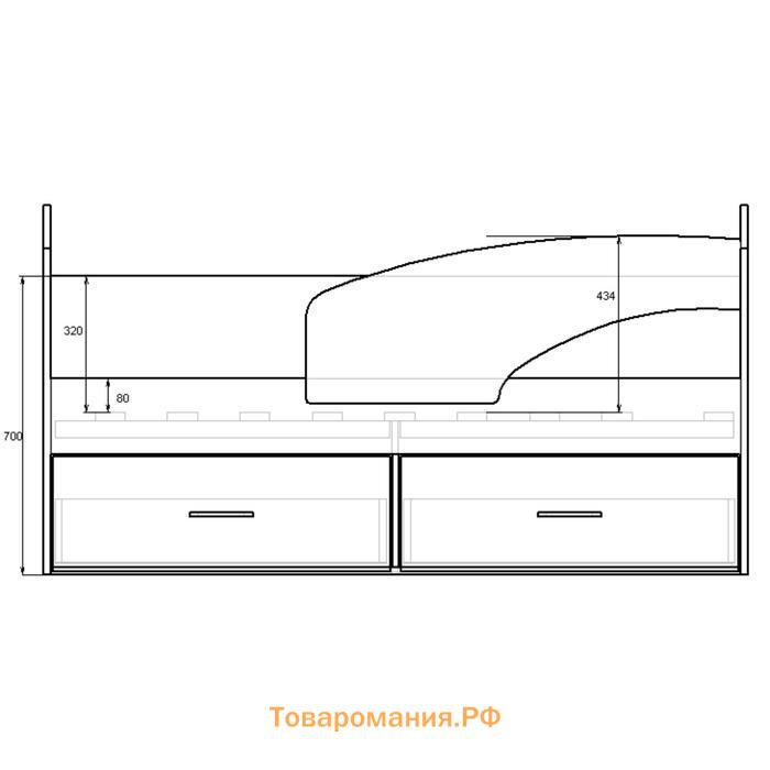 Кровать детская с фотопечатью «Дельфин», 2 ящика, 800х1600 мм, правая, цвет корпус белый