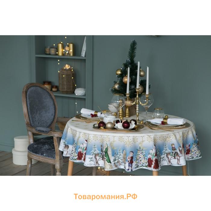 Скатерть новогодняя "" Christmas time d=220см +/-3 см с ГМВО, 100%хл, саржа 190 гр/м2