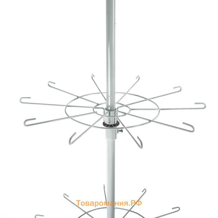 Вертушка на колёсах, 5 ярусов по 10 крючков, 60×60×190, цвет белый