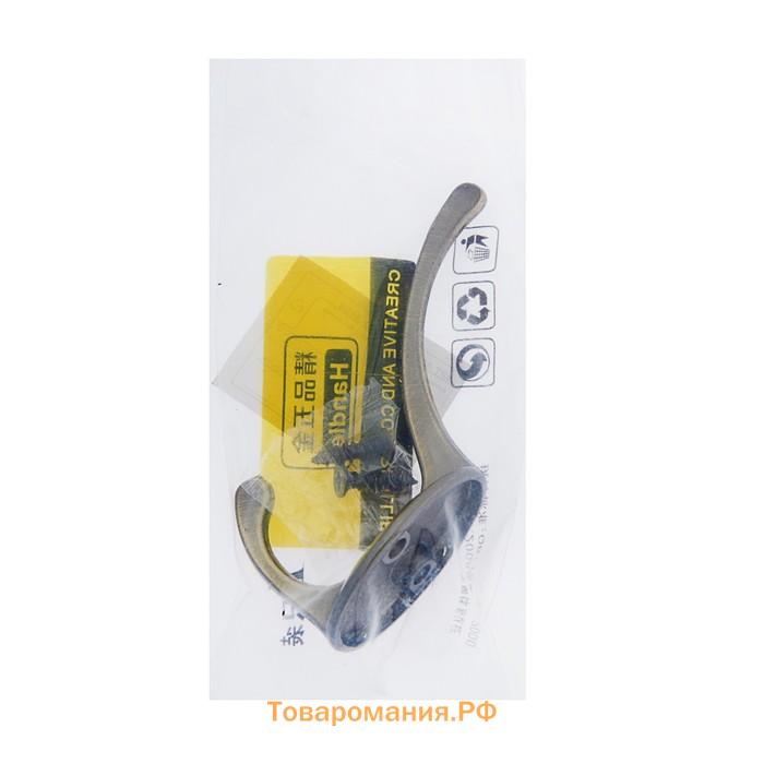 Крючок мебельный ТУНДРА TKd=002, двухрожковый, бронза