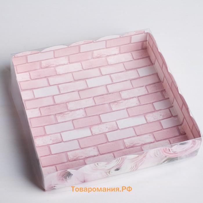 Коробка для печенья, кондитерская упаковка с PVC крышкой, My best wishes, 15 х 15 х 3 см