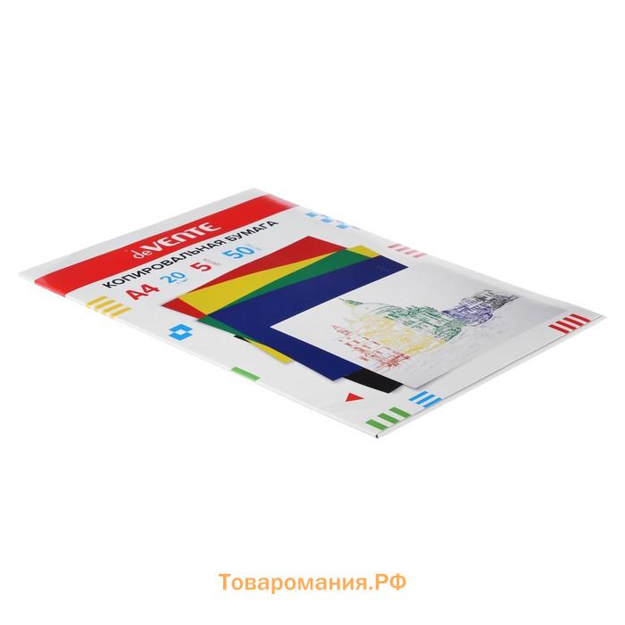 Бумага копировальная (копирка) А4, deVENTE, 50 листов, 5 цветов: красный, жёлтый, зелёный, синий, чёрный