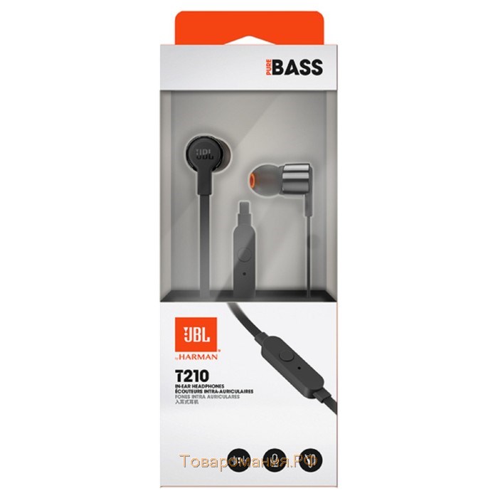 Наушники JBL T110, вакуумные, микрофон, 100дБ, 16 Ом, 3.5 мм, 1.2 м, красные