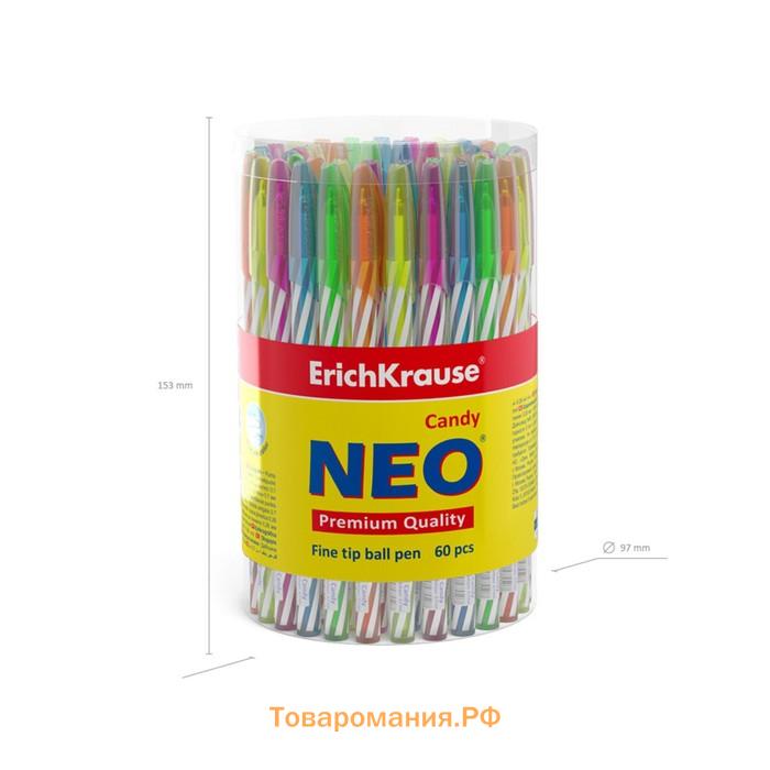 Ручка шариковая ErichKrause Neo Candy, игольчатый узел 0.7 мм, чернила синие, супермягкое письмо, длина линии письма 1000 метров, МИКС