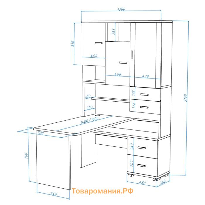 Стол компьютерный «СР 620/140», 1300 × 1400 × 2160 мм, правый, цвет венге/карамель/венге